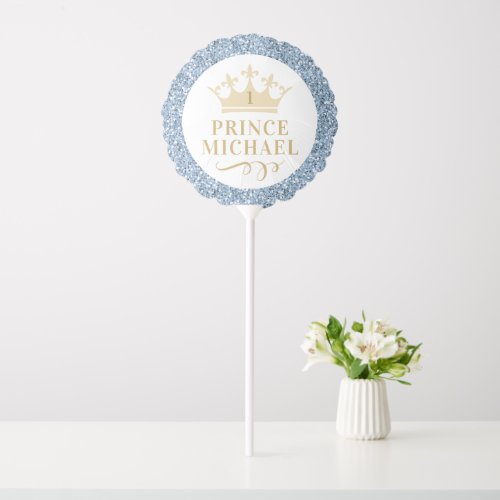 Prince Crown with Age  Name Light Blue Glitter Balloon