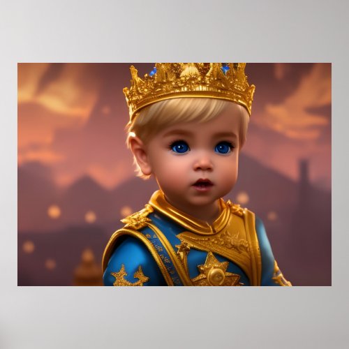 Prince cute baby blonde boy gold crown blue castle poster