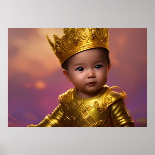 Prince cute baby boy gold crown blue ethnic Asian  Poster