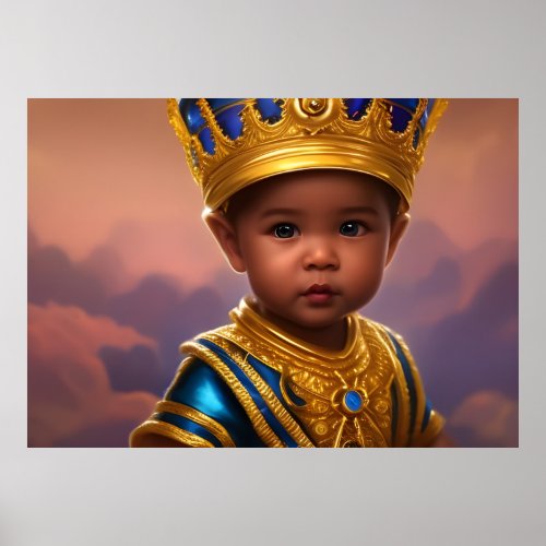 Prince cute baby boy gold crown blue ethnic poster