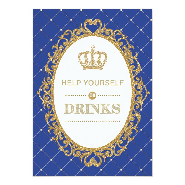 Prince Drinks Sign Royal Gold Baby Shower Decor Invitation