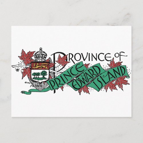 Prince Edward Island Vintage Coat of Arms Drawing Postcard