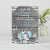 Prince Elephant Baby Shower Invitation Silver Blue (Standing Front)