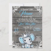 Prince Elephant Baby Shower Invitation Silver Blue (Front)