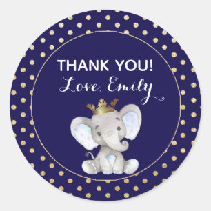 Prince elephant blue gold favor label