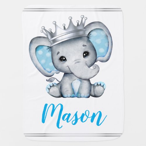 Prince Elephant Name Silver Royal Baby Blanket 