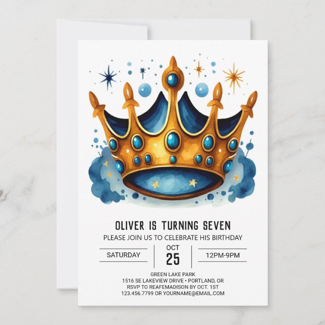 Prince Enchanted Birthday Crown Invitation (Front)