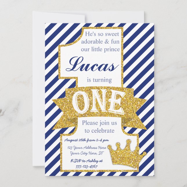 Prince First Birthday Invitation with Envelopes (Front)