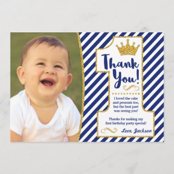 Prince First Birthday Thank You Card by PuggyPrints at Zazzle