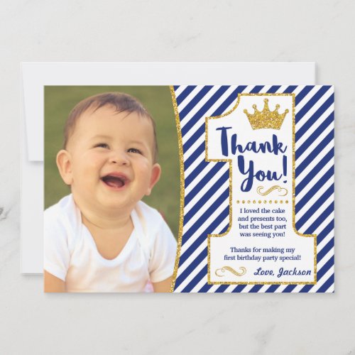 Prince First Birthday Thank You Card
