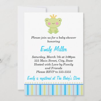 Prince Frog Baby Boy Shower Invitation by pinkthecatdesign at Zazzle