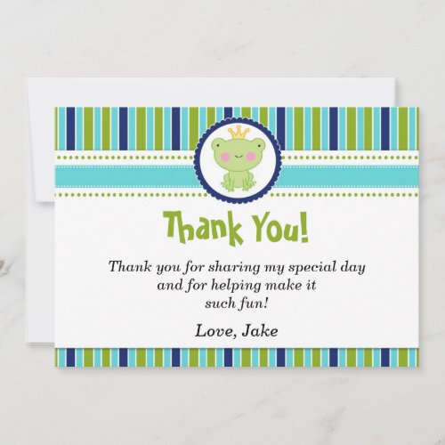 Prince Frog Thank You Card Navy Blue Green