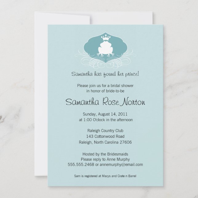 Prince Frog Themed Bridal Shower Invitation (Front)