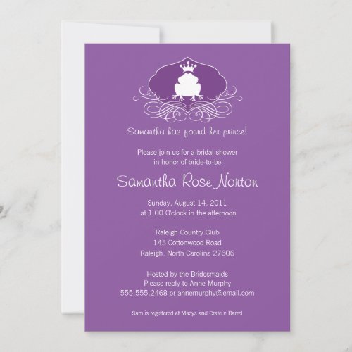 Prince Frog Themed Bridal Shower Custom Invitations