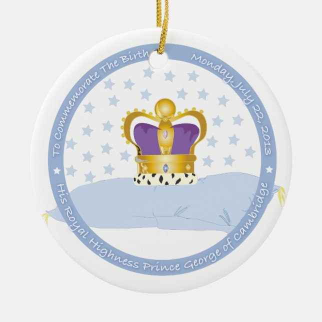 Prince George of Cambridge Pillow and Crown Ceramic Ornament (Front)