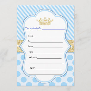 Prince Gold Glitter Birthday Invitation Fill In
