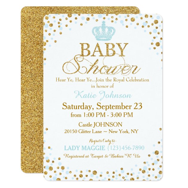 Prince Gold Glitter Sprinkle Baby Shower Invitation
