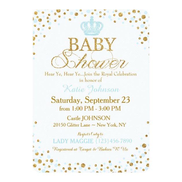 Prince Gold Glitter Sprinkle Baby Shower Invitation