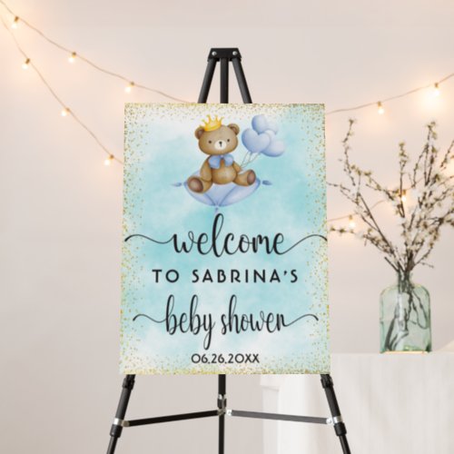 Prince Gold Little Bear Boy Baby Shower Welcome Foam Board