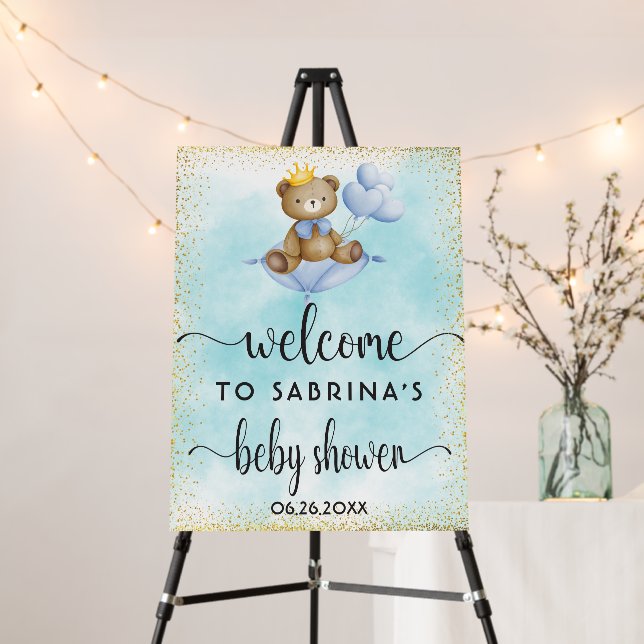 Prince Gold Little Bear Boy Baby Shower Welcome Foam Board (In Situ (Stand))