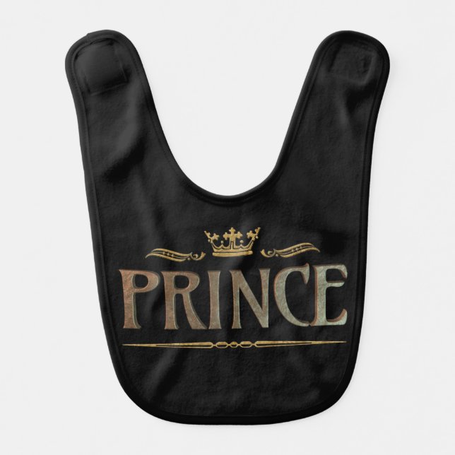 PRINCE - Grand Medieval Royal Crown Lettering Baby Bib (Front)