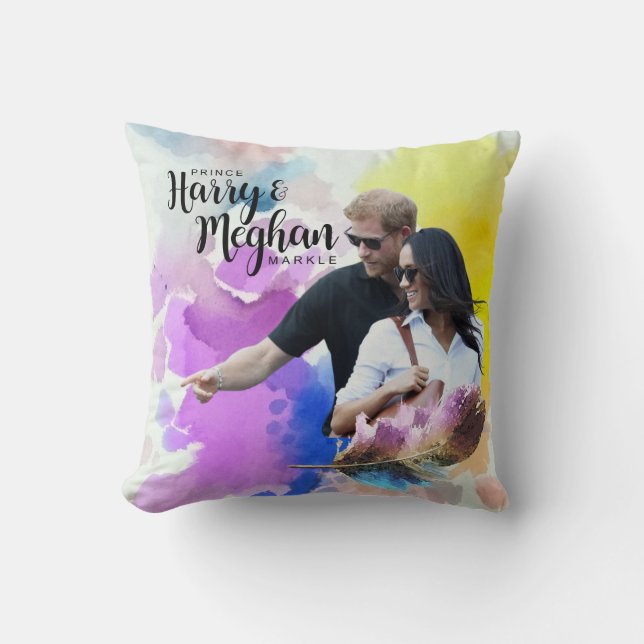 Prince Harry & Meghan Markle Throw Pillow (Front)