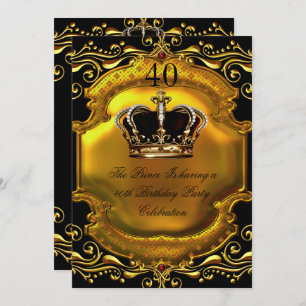 Prince King Gold Royal Black Crown Birthday 2 Invitation
