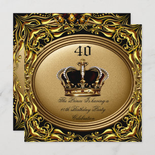 Prince King Gold Royal Black Crown Birthday 3 Invitation