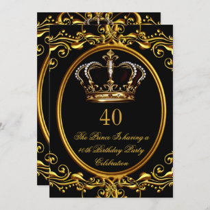 Prince King Gold Royal Black Crown Birthday 3 Invitation