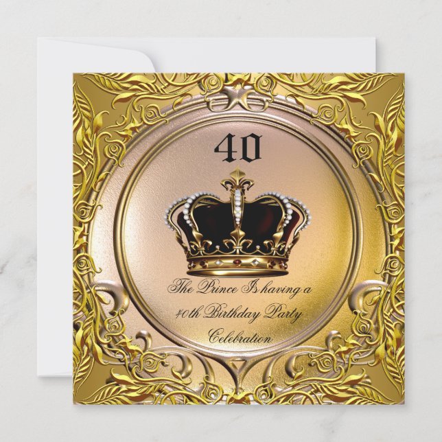 Prince King Gold Royal Black Crown Birthday 3a Invitation (Front)