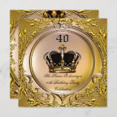 Prince King Gold Royal Black Crown Birthday 3a Invitation (Front/Back)