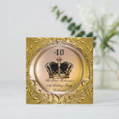 Prince King Gold Royal Black Crown Birthday 3a Invitation (Standing Front)