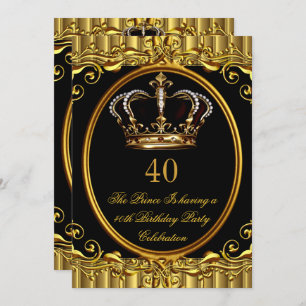 Prince King Gold Royal Black Crown Birthday 4 Invitation