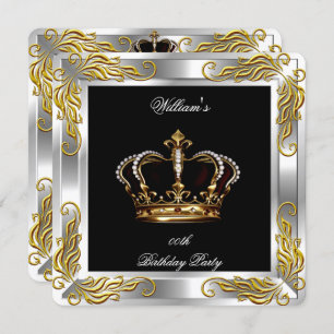 Prince King Men's Black Silver Birthday Party Invitation