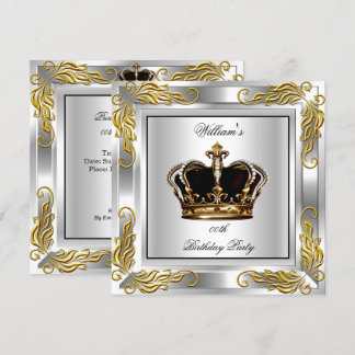 Prince King Men's Crown Silver Birthday Party Invitation