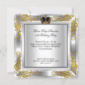 Prince King Men's Crown Silver Birthday Party Invitation (Back)
