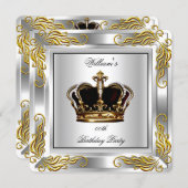 Prince King Men's Crown Silver Birthday Party Invitation (Front/Back)