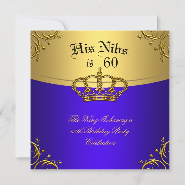 Prince King Red Gold Royal Blue Crown 60 Birthday Invitation (Front)