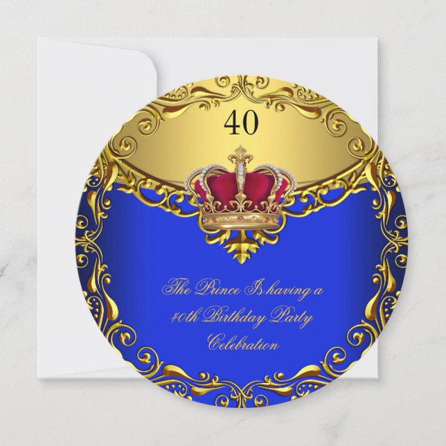 Prince King Red Gold Royal Blue Crown Birthday 2R Invitation (Front)
