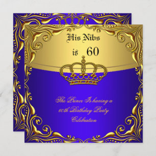 Prince King Red Gold Royal Blue Crown Birthday 60 Invitation