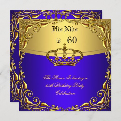 Prince King Red Gold Royal Blue Crown Birthday 60 Invitation