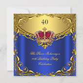 Prince King Red Gold Royal Blue Crown Birthday Invitation (Front)