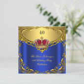 Prince King Red Gold Royal Blue Crown Birthday Invitation (Standing Front)