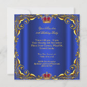 Prince King Red Gold Royal Blue Crown Birthday Invitation (Back)