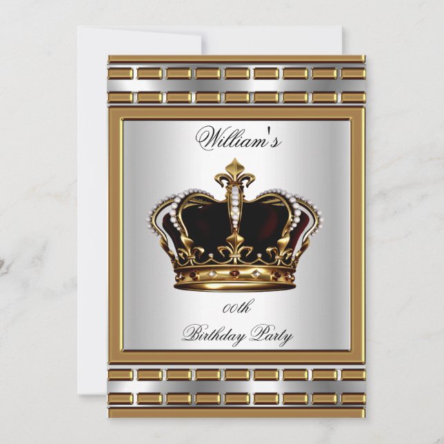 Prince King Royal Crown Gold Silver Birthday Party Invitation (Front)