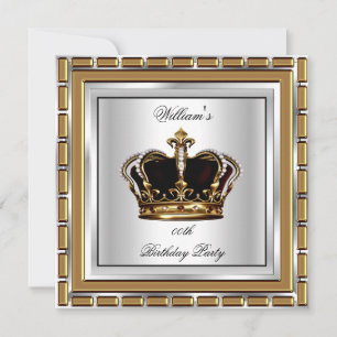 Prince King Royal Crown Gold Silver Birthday Party Invitation