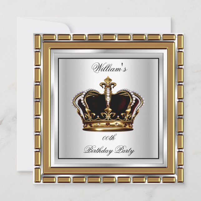 Prince King Royal Crown Gold Silver Birthday Party Invitation (Front)