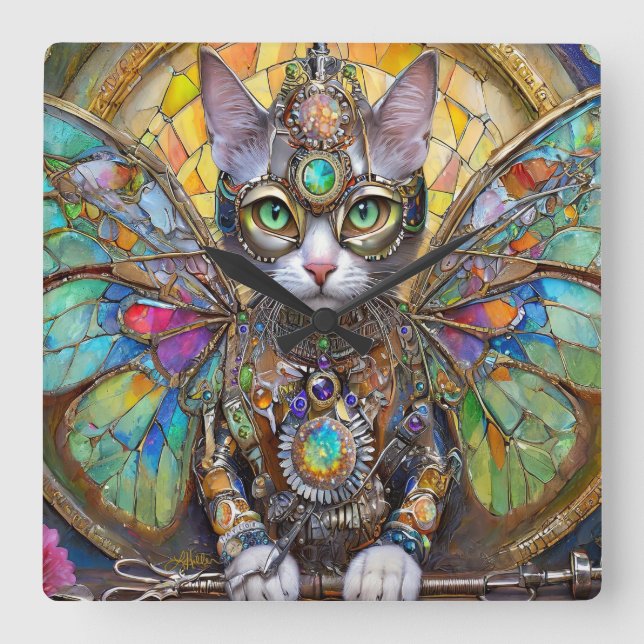 Prince Kitty Cat of the Butterfly Wing Brigade Square Wall Clock (Front)