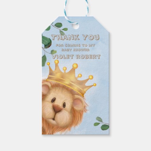 Prince Lion Golden Crown Baby Shower Thank You Gift Tags
