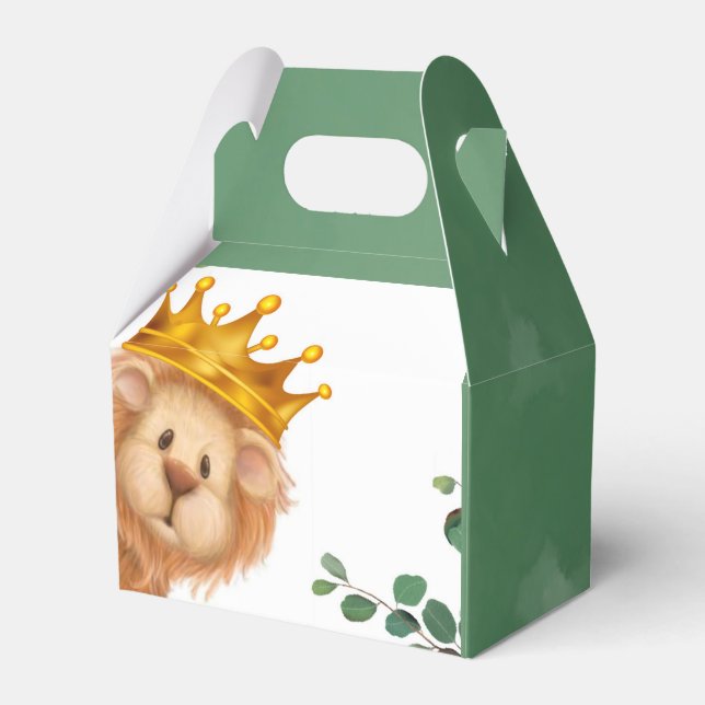 Prince Lion Golden Crown Boy Baby Shower Favor Boxes (Front Side)
